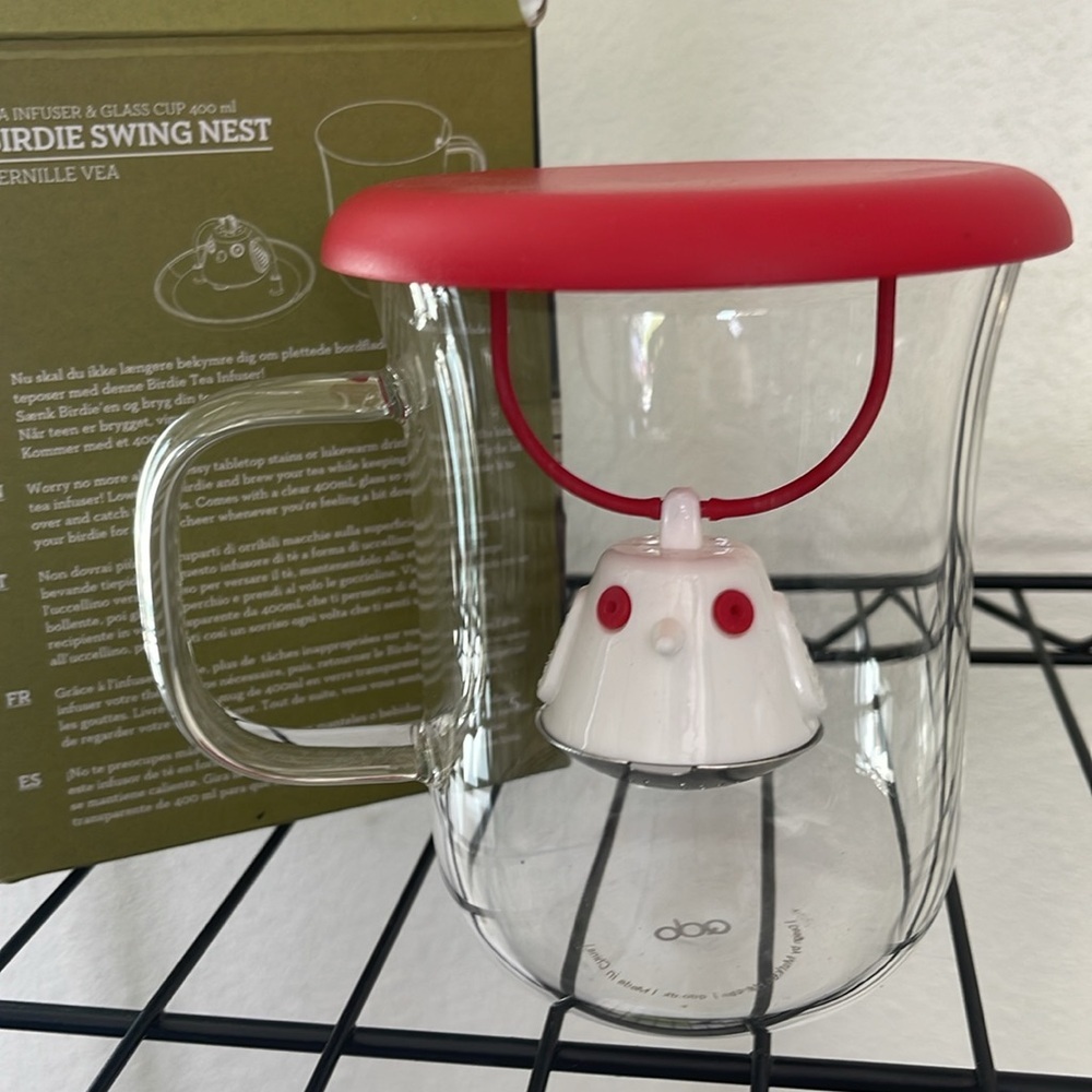 Qdo Birdie Swing Nest Tea Infuser and Glass Cup